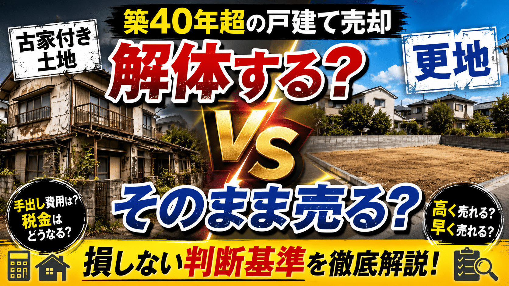 【築40年超の戸建て】解体して更地にするべき？「古家付き土地」のまま売り出すべきかの判断基準