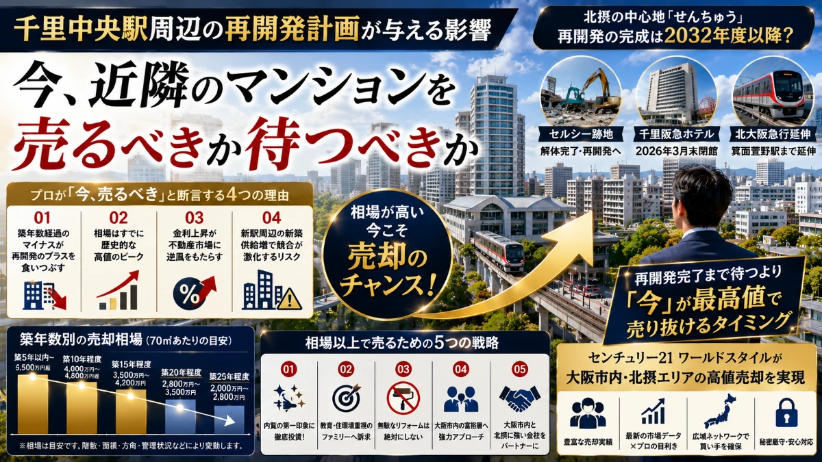 千里中央駅周辺の再開発計画が与える影響｜今、近隣のマンションを売るべきか待つべきか