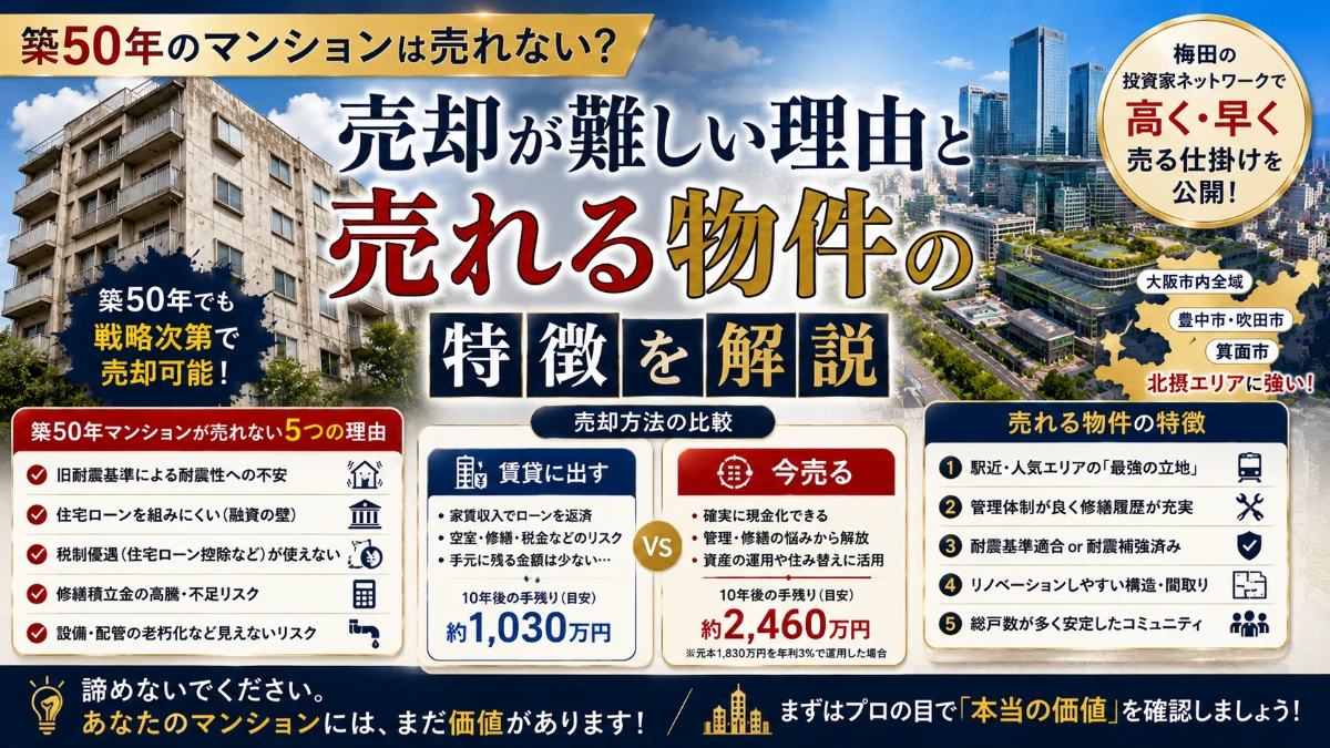 築50年のマンションは売れない？売却が難しい理由と売れる物件の特徴を解説